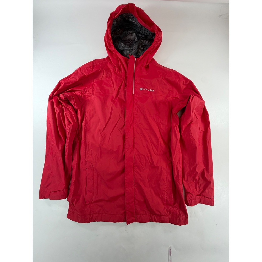 Columbia Girls Red Hooded Rain Jacket Size L 14/16 Mesh Lined RB2118
